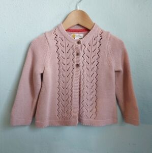 Darling Pink Knit Baby Cardigan with Button Details
